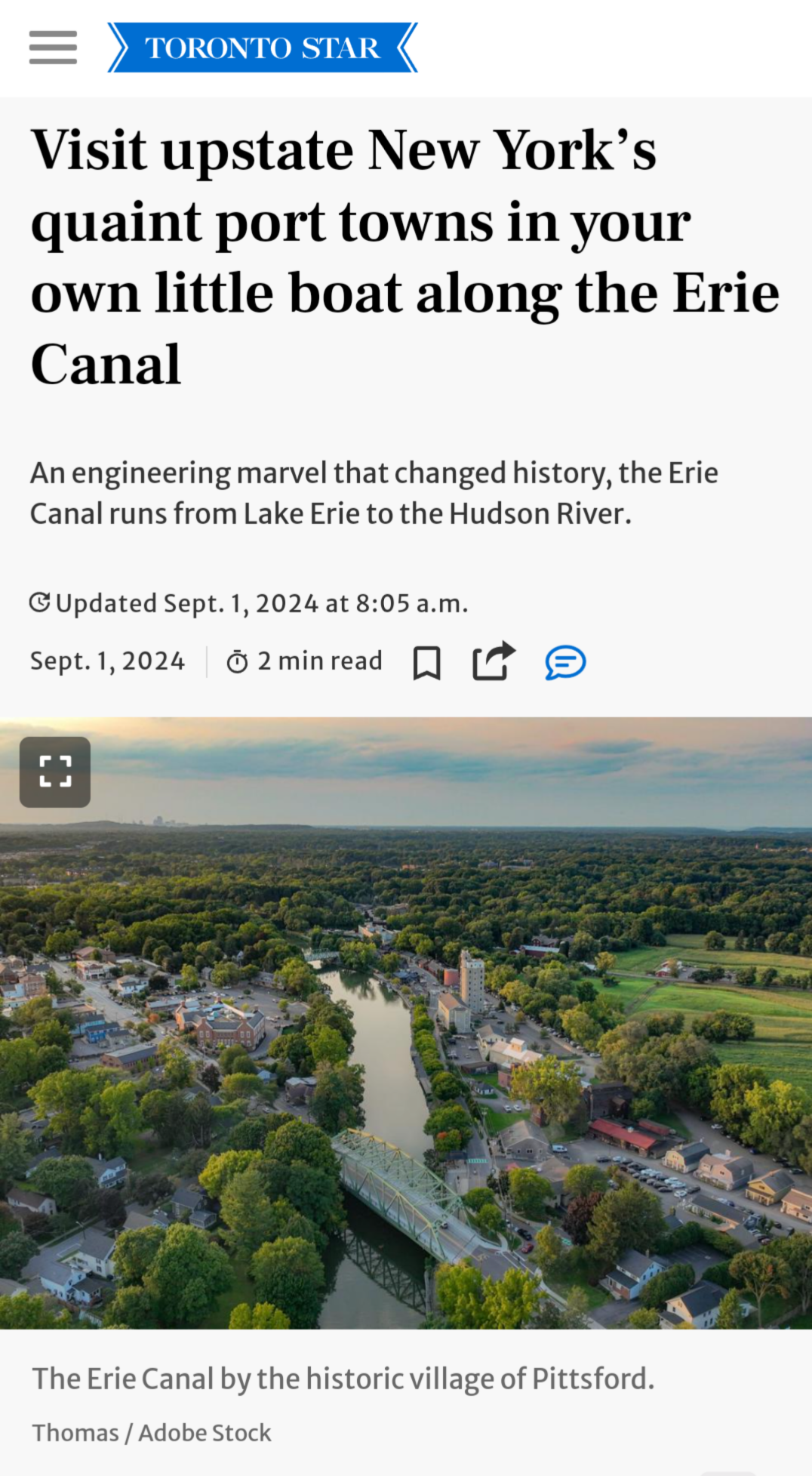 Toronto Star Erie Canal Article